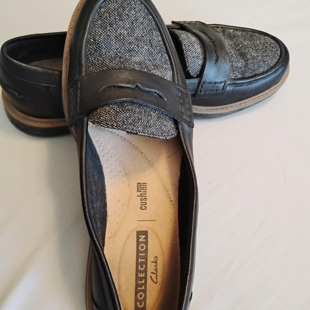 Clarks Raisie Eletta Black Leather Tweed Loafers Classic  90s preppy equestrian